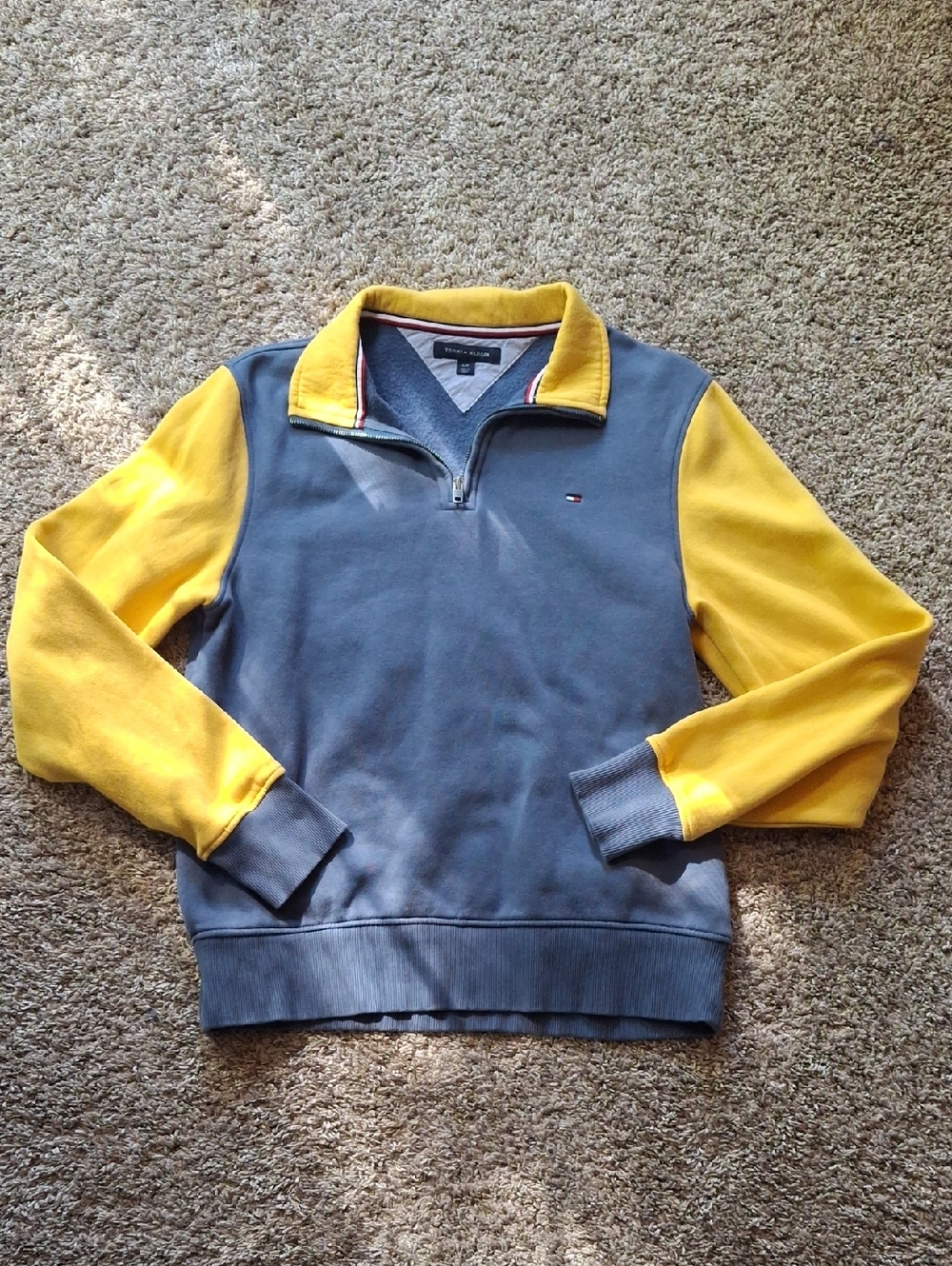 Tommy Hilfiger Men's Blue Body Yellow Sleeve Zip Pullover